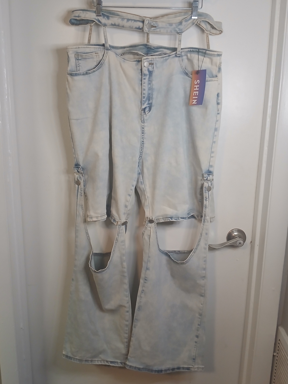 New! SHEIN Light Blue Washed Cut Out Waist Detachable Leg Denim Jeans 3X 2-In-1